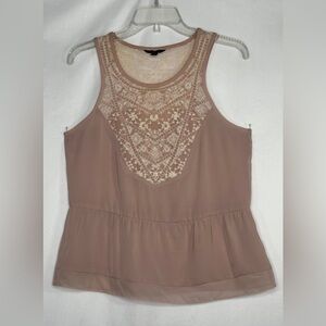 American Eagle Outfitters Nude Pink Peplum  Top Lace Embroidery Y2K‎ Fairy Sz M